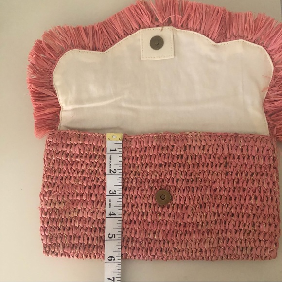 Nordstrom Brand Pink / Metallic Raffia Straw Clutch Bag. - Picture 11 of 11